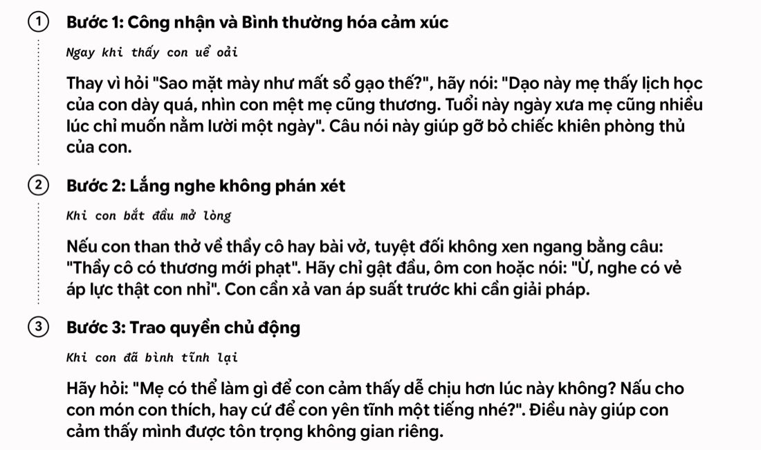 Quy trình giao tiếp 3 bước giúp con mở lòng