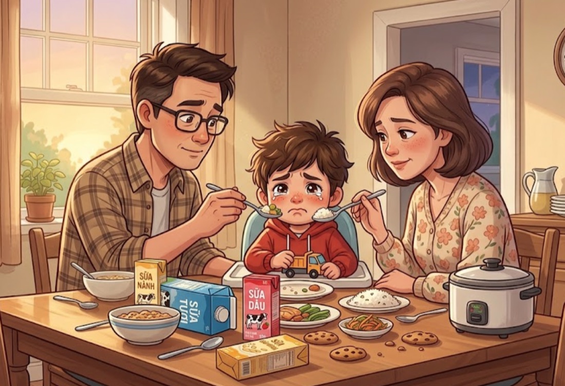Cha mẹ ép con ăn nhiều trong bữa cơm