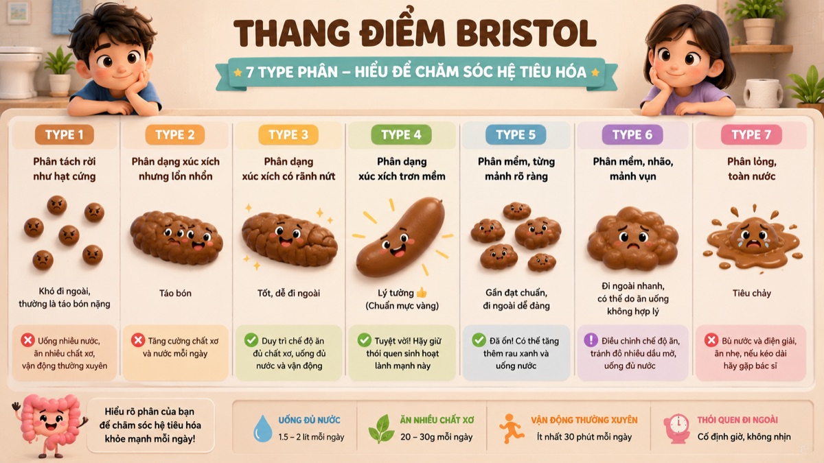 Thang điểm Bristol — 7 dạng phân giúp cha mẹ chăm sóc hệ tiêu hóa của con